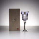 KAGAMI Crystal Edo-Kiriko Wine Glass - Drape & Tetragonal Basket Weave - Purple / 江戸切子 ワイングラス