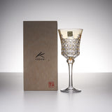 KAGAMI Crystal Edo-Kiriko Wine Glass - Drape & Tetragonal Basket Weave - Yellow / 江戸切子 ワイングラス