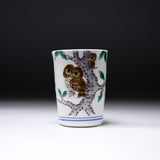 Kutani Ware Large Tea Cup - Owl on a Branch / 九谷焼 湯呑