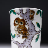 Kutani Ware Large Tea Cup - Owl on a Branch / 九谷焼 湯呑