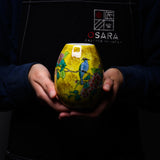 Kutani Ware Egg Shape Flower Vase Yellow - Blue Bird / 九谷焼 花瓶
