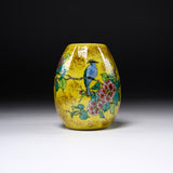 Kutani Ware Egg Shape Flower Vase Yellow - Blue Bird / 九谷焼 花瓶