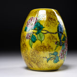 Kutani Ware Egg Shape Flower Vase Yellow - Blue Bird / 九谷焼 花瓶