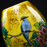 Kutani Ware Egg Shape Flower Vase Yellow - Blue Bird / 九谷焼 花瓶