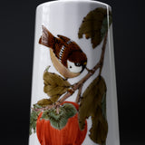 Kutani Ware Vase - Yamada Ryuzan - Sparrow with Persimmon / 九谷焼 花瓶