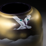 Kutani ware Premium Vase with Wooden Box - Golden Forest with Crane / 九谷焼 花瓶