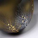 Kutani ware Premium Vase with Wooden Box - Golden Forest with Crane / 九谷焼 花瓶