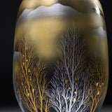 Kutani ware Premium Vase with Wooden Box - Golden Forest with Crane / 九谷焼 花瓶