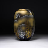 Kutani ware Premium Vase with Wooden Box - Golden Forest with Crane / 九谷焼 花瓶