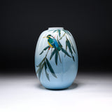 Kutani Ware Oval Vase - Kingfisher on Willow / 九谷焼 花瓶
