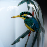 Kutani Ware Oval Vase - Kingfisher on Willow / 九谷焼 花瓶