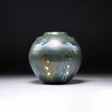 Kutani Ware Round Vase - Sky Blue Mountain and Cranes / 九谷焼 花瓶