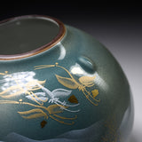 Kutani Ware Round Vase - Sky Blue Mountain and Cranes / 九谷焼 花瓶