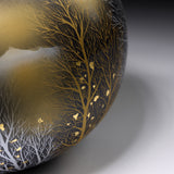 Kutani Ware Round Vase - Cranes Over Winter Trees / 九谷焼 花瓶