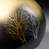 Kutani Ware Round Vase - Cranes Over Winter Trees / 九谷焼 花瓶