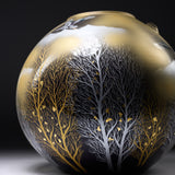 Kutani Ware Round Vase - Cranes Over Winter Trees / 九谷焼 花瓶