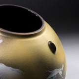 Kutani Ware Round Vase - Cranes Over Winter Trees / 九谷焼 花瓶