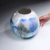 Kutani ware Premium Vase with Wooden Box - Winter Morning 25 cm / 九谷焼 花瓶