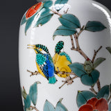 Kutani Ware Vase - Kingfishers and Camellia / 九谷焼 花瓶