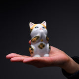 Kutani Ware Begging Cat Ornament ”Golden Buchi” / 九谷焼 招き猫