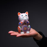Kutani Ware Begging Cat Ornament ”Peach” / 九谷焼 招き猫