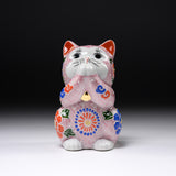 Kutani Ware Begging Cat Ornament ”Peach” / 九谷焼 招き猫