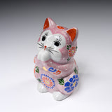 Kutani Ware Begging Cat Ornament ”Peach” / 九谷焼 招き猫