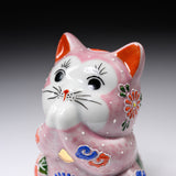 Kutani Ware Begging Cat Ornament ”Peach” / 九谷焼 招き猫