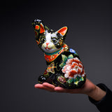 Kutani Ware Beckoning Cat Ornament - Flowers and Butterflies / 九谷焼 招き猫