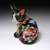 Kutani Ware Beckoning Cat Ornament - Flowers and Butterflies / 九谷焼 招き猫