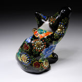 Kutani Ware Beckoning Cat Ornament - Flowers and Butterflies / 九谷焼 招き猫