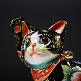 Kutani Ware Beckoning Cat Ornament - Flowers and Butterflies / 九谷焼 招き猫
