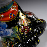 Kutani Ware Beckoning Cat Ornament - Flowers and Butterflies / 九谷焼 招き猫