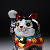 Kutani Ware Animal Ornament - Mt Fuji Black Beckoning Cat ”Sun” / 九谷焼 招き猫