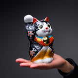 Kutani Ware Animal Ornament - Mt Fuji Black Beckoning Cat ”Sun” / 九谷焼 招き猫