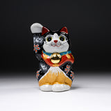 Kutani Ware Animal Ornament - Mt Fuji Black Beckoning Cat ”Sun” / 九谷焼 招き猫