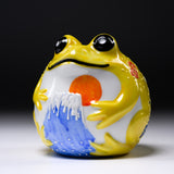 Kutani Ware Animal Ornament - Yellow Frog with Fuji / 九谷焼 カエル