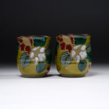 Kutani ware Pair Tea Cup - Yoshidaya Sasanqua / 九谷焼 ペア湯呑み