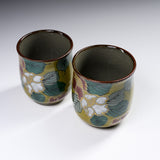 Kutani ware Pair Tea Cup - Yoshidaya Sasanqua / 九谷焼 ペア湯呑み