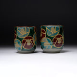 Kutani Ware Pair Yunomi Tea Cup - Camellia / 九谷焼 ペア湯呑み
