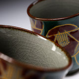 Kutani Ware Pair Yunomi Tea Cup - Camellia / 九谷焼 ペア湯呑み