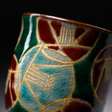 Kutani Ware Pair Yunomi Tea Cup - Camellia / 九谷焼 ペア湯呑み