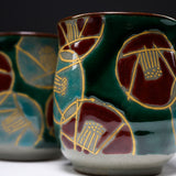 Kutani Ware Pair Yunomi Tea Cup - Camellia / 九谷焼 ペア湯呑み