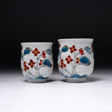 Kutani ware Pair Tea Cup - Begonia Flower / 九谷焼 ペア湯呑み