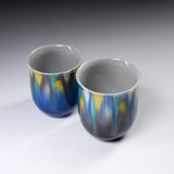 Kutani ware Shibata Hiroshi Pair Tea Cup - Saiyu / 九谷焼 ペア湯呑み