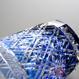 KAGAMI Crystal Edi-Kiriko Rock Glass - Hishibana Blue / 篠崎 英明 - 菱花