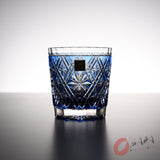 KAGAMI Crystal Edi-Kiriko Rock Glass - Hishibana Blue / 篠崎 英明 - 菱花