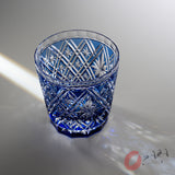 KAGAMI Crystal Edi-Kiriko Rock Glass - Hishibana Blue / 篠崎 英明 - 菱花