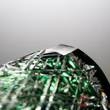 KAGAMI Crystal Edo-Kiriko Rock Glass - Hishibana Green / 篠崎 英明 - 菱花