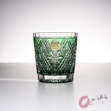 KAGAMI Crystal Edo-Kiriko Rock Glass - Hishibana Green / 篠崎 英明 - 菱花